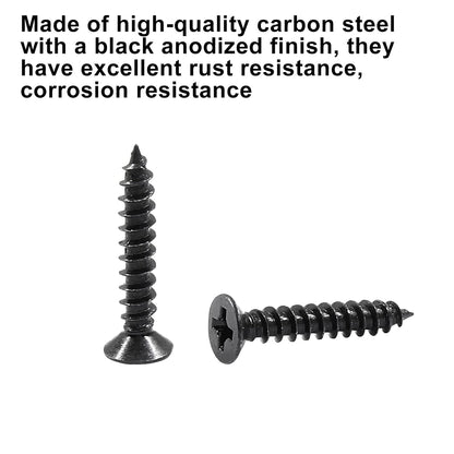 Biaungdo #6 X 3/4" Black Oxide Coated Carbon Steel Flat Head Phillips Wood Screw-(100 Pcs) V1259-DP01-D-73
