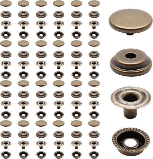 Biaungdo 200pc 15mm Heavy Duty Snap Fasteners Kit, Metal Leather Snap Button Press Stud Cap for Canvas, V1259-DP01-D-76