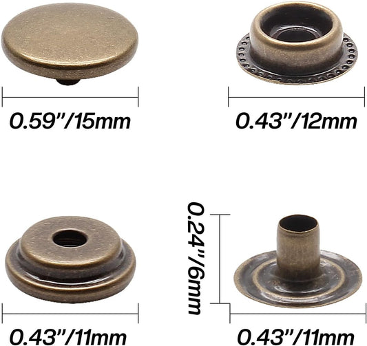 Biaungdo 200pc 15mm Heavy Duty Snap Fasteners Kit, Metal Leather Snap Button Press Stud Cap for Canvas, V1259-DP01-D-76