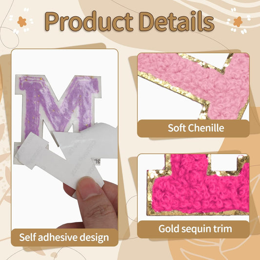 Biaungdo Self Adhesive Chenille Letter Patches, 6 Pcs 2 Inch Varsity Letter Patches Iron on Letter Patches V1259-DP01-D-78
