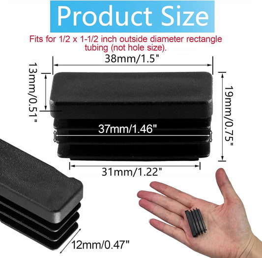 Biaungdo 24 Pack Rectangle Plastic Chair Leg Caps, 1/2" x 1-1/2" Tubing Glide End Insert Plug Cap Cove, V1259-DP01-D-83
