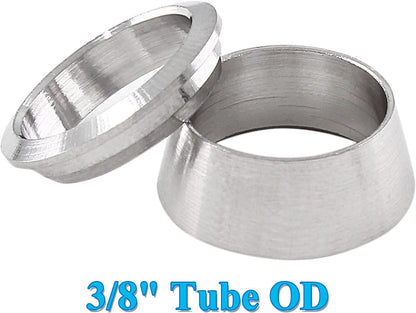 Biaungdo 12 Pairs Compression Fitting Ferrule Sleeve, 304 Stainless Steel 3/8" Tube OD Compression Double V1259-DP01-D-85