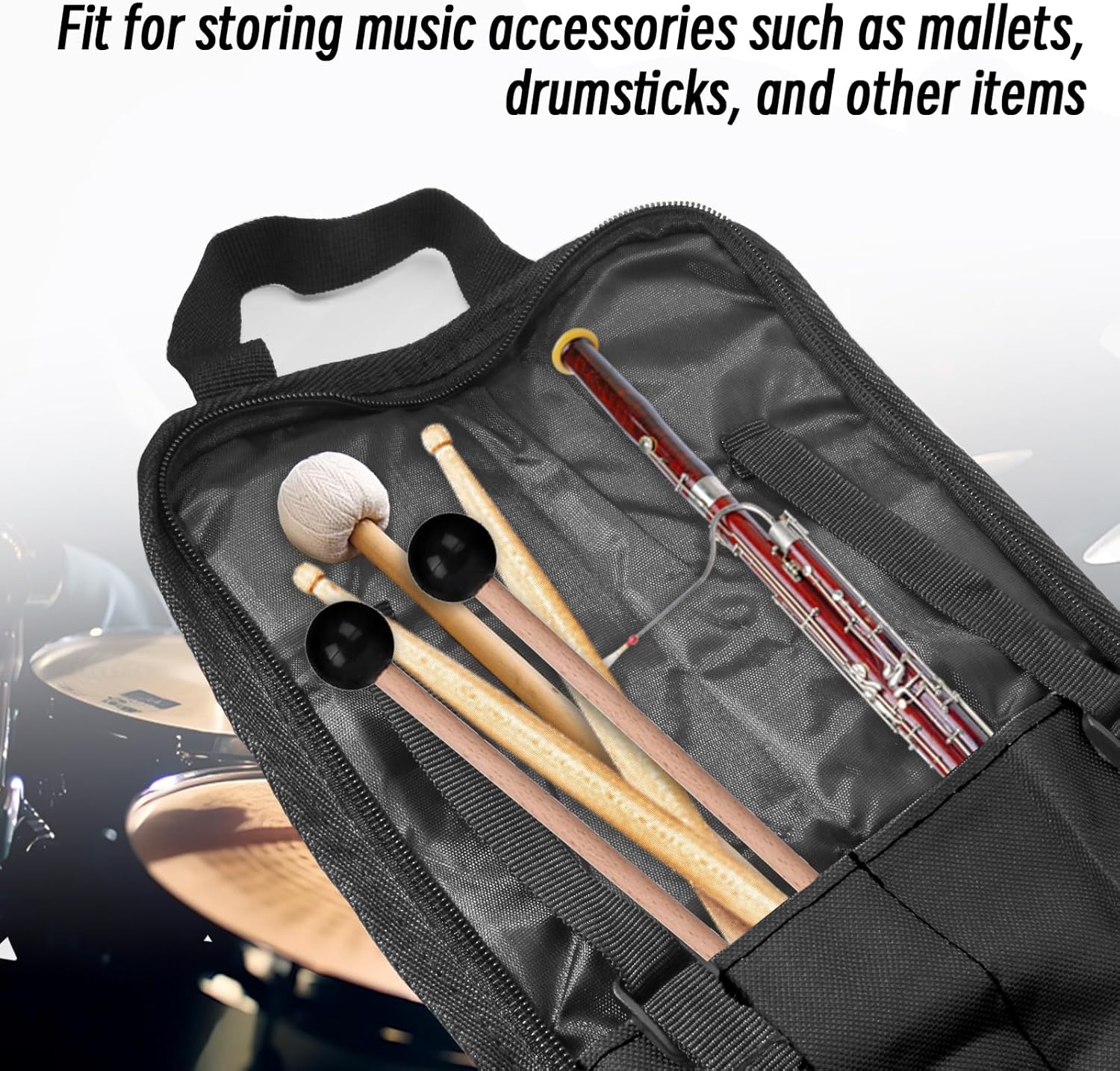 Biaungdo Drumstick Bag, Black Portable Drum Stick Bag, Small Drumstick Case Holder for Drum Mallets and V1259-DP01-D-86