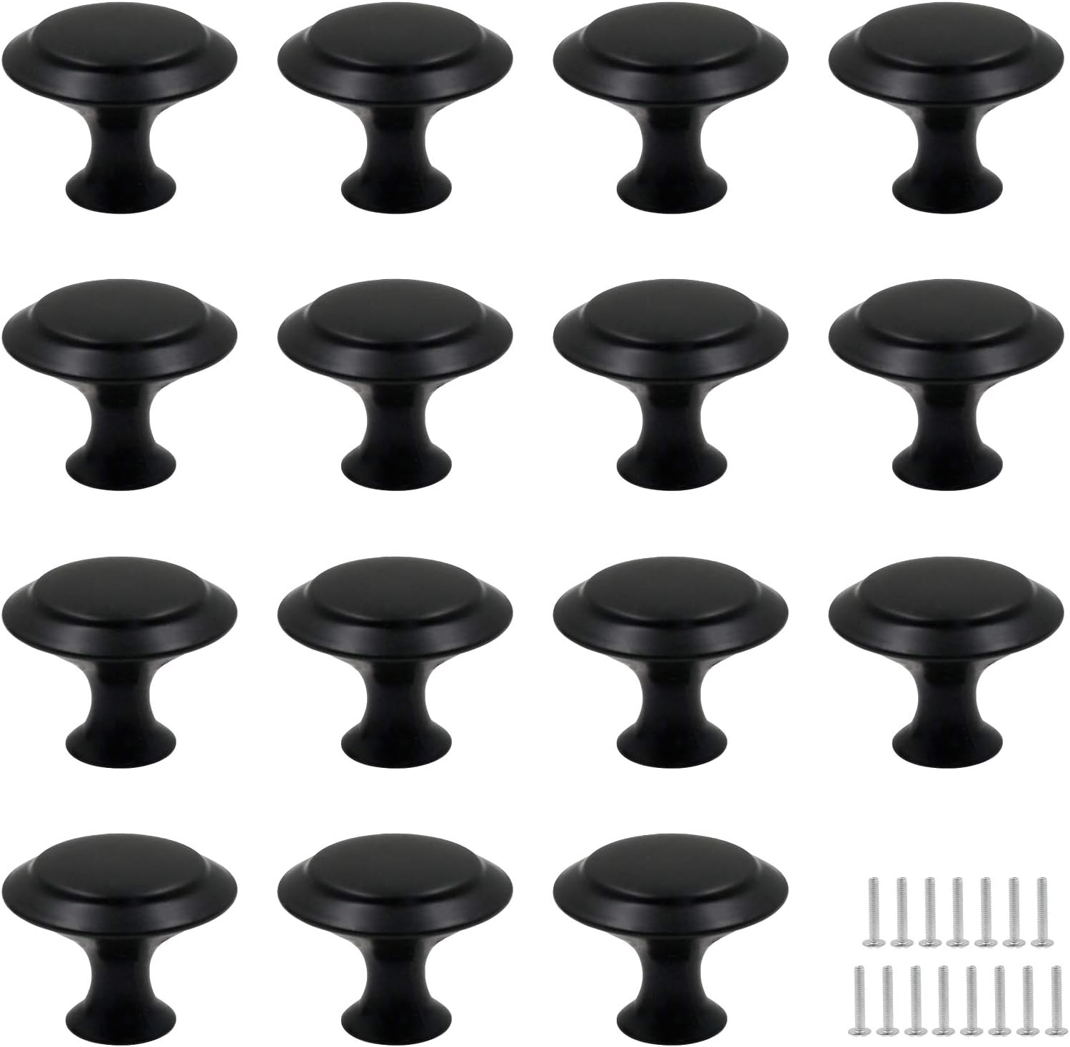 Biaungdo 15 Pack 1Inch Flat Black Kitchen Cabinet Knobs Drawer Dresser Handles Knobs, Round Drawer Handles V1259-DP01-D-91