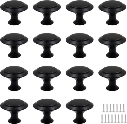 Biaungdo 15 Pack 1Inch Flat Black Kitchen Cabinet Knobs Drawer Dresser Handles Knobs, Round Drawer Handles V1259-DP01-D-91
