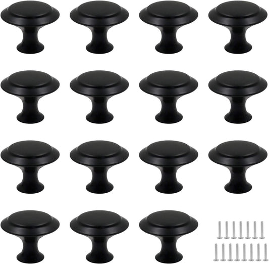 Biaungdo 15 Pack 1Inch Flat Black Kitchen Cabinet Knobs Drawer Dresser Handles Knobs, Round Drawer Handles V1259-DP01-D-91