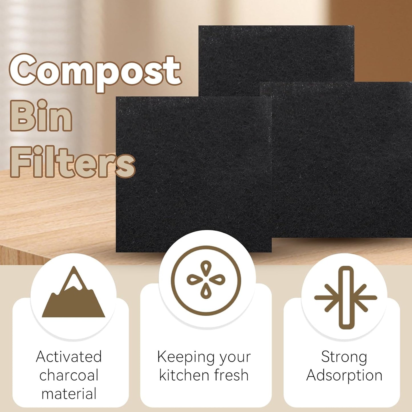 Biaungdo 6 Pack 5 Inch Sqaure Charcoal Filter Replacements, Black Kitchen Compost Bin Filters for Countertop V1259-DP01-D-93