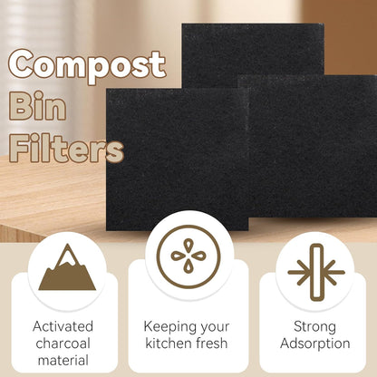 Biaungdo 6 Pack 5 Inch Sqaure Charcoal Filter Replacements, Black Kitchen Compost Bin Filters for Countertop V1259-DP01-D-93