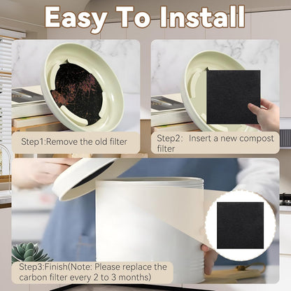 Biaungdo 6 Pack 5 Inch Sqaure Charcoal Filter Replacements, Black Kitchen Compost Bin Filters for Countertop V1259-DP01-D-93