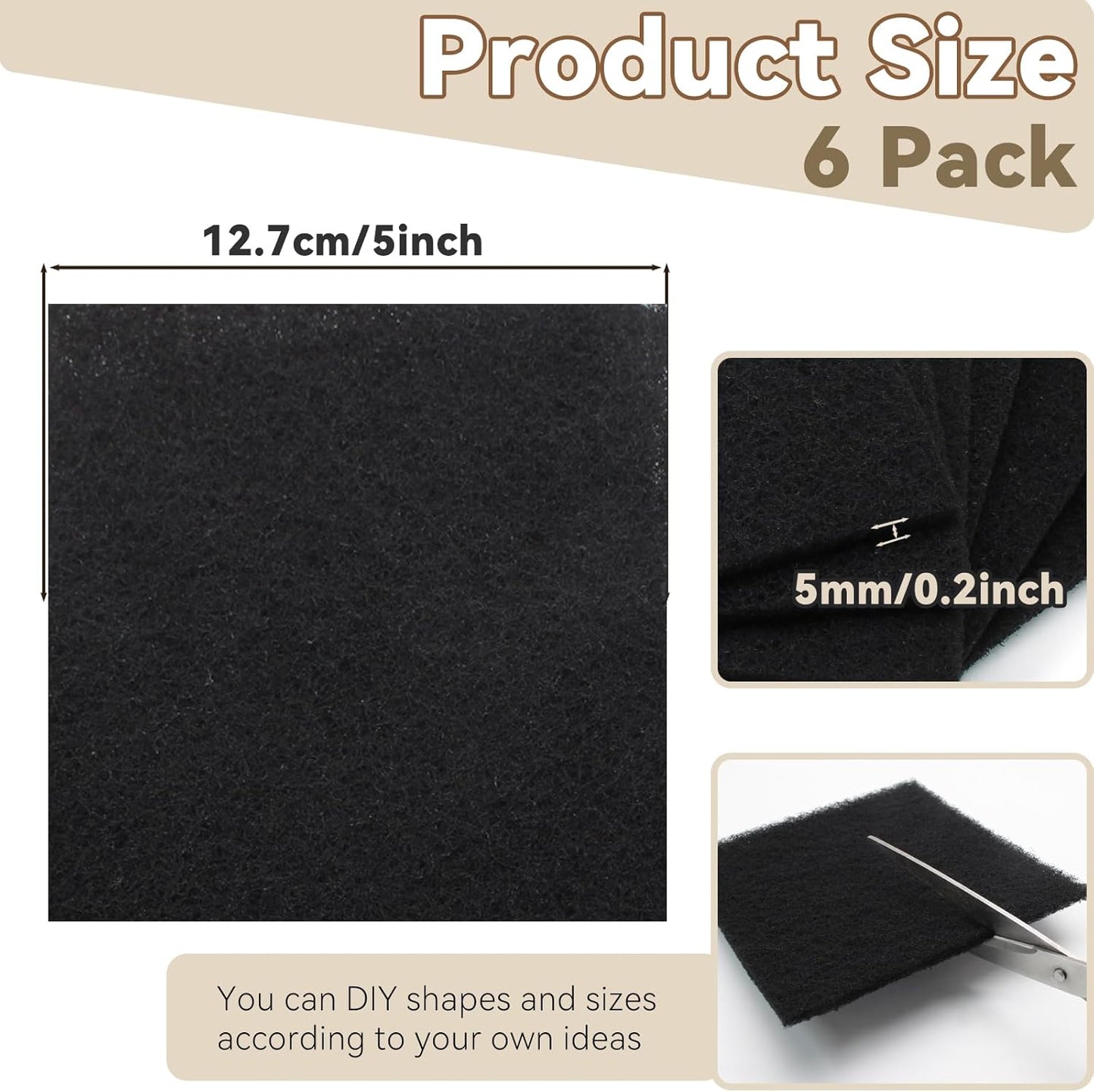 Biaungdo 6 Pack 5 Inch Sqaure Charcoal Filter Replacements, Black Kitchen Compost Bin Filters for Countertop V1259-DP01-D-93