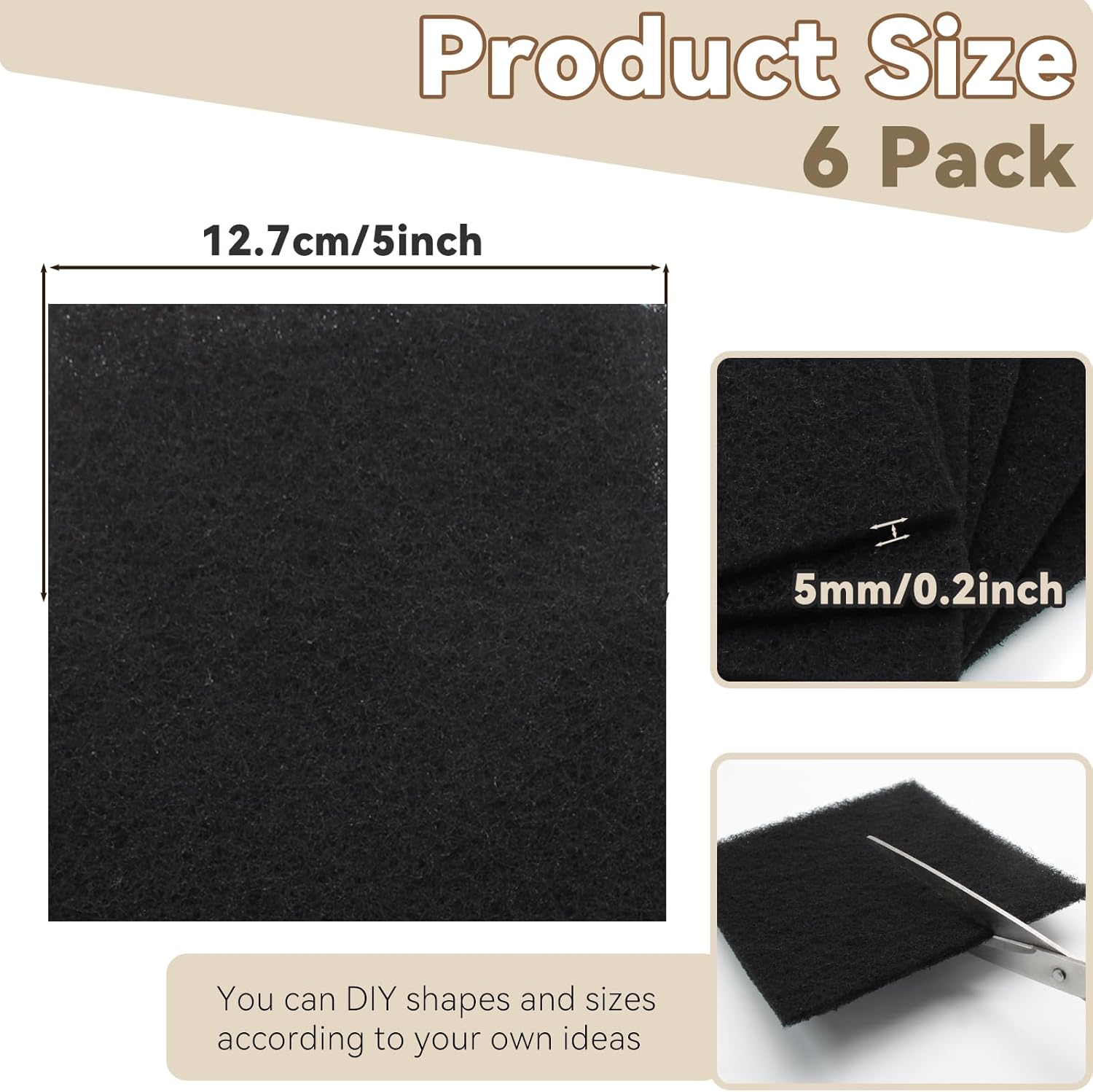 Biaungdo 6 Pack 5 Inch Sqaure Charcoal Filter Replacements, Black Kitchen Compost Bin Filters for Countertop V1259-DP01-D-93