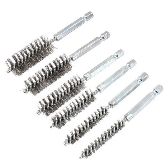 Biaungdo 6 Pcs Stainless Steel Bore Brush, Twisted Wire Drill Brush Metal Bristles Wire Brush Bore Cleaning V1259-DP01-D-98