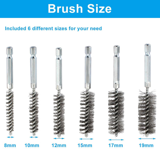 Biaungdo 6 Pcs Stainless Steel Bore Brush, Twisted Wire Drill Brush Metal Bristles Wire Brush Bore Cleaning V1259-DP01-D-98