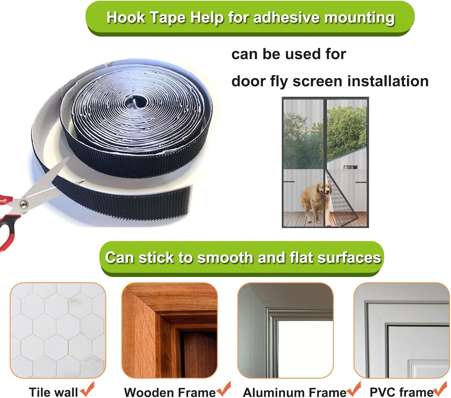 Stronger Adhesive Tape Hook Tape Self-Adhesive, Width 2cm, Length 600cm, Black, for Magnetic Screen Door Mesh V1259-DP01-E-101