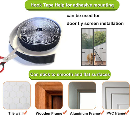 Stronger Adhesive Tape Hook Tape Self-Adhesive, Width 2cm, Length 600cm, Black, for Magnetic Screen Door Mesh V1259-DP01-E-101