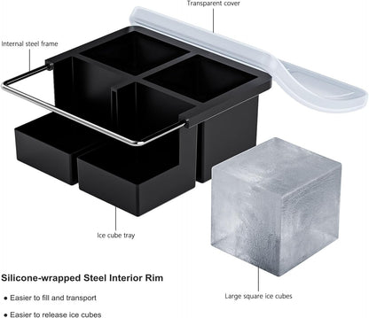 Bangp Large Ice Cube Tray for Whiskey,Silicone Ice Cube Trays 2 Pack,Large Ice Cube Molds with Leak Proof V1259-DP01-E-103