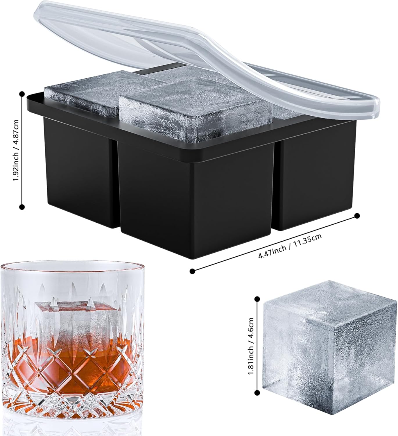 Bangp Large Ice Cube Tray for Whiskey,Silicone Ice Cube Trays 2 Pack,Large Ice Cube Molds with Leak Proof V1259-DP01-E-103