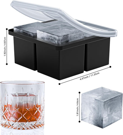 Bangp Large Ice Cube Tray for Whiskey,Silicone Ice Cube Trays 2 Pack,Large Ice Cube Molds with Leak Proof V1259-DP01-E-103