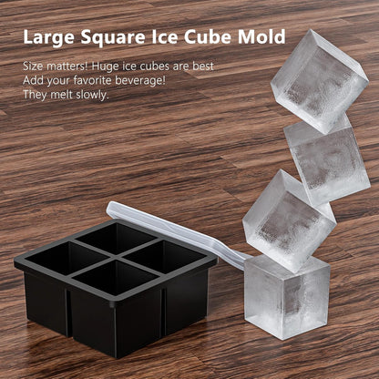 Bangp Large Ice Cube Tray for Whiskey,Silicone Ice Cube Trays 2 Pack,Large Ice Cube Molds with Leak Proof V1259-DP01-E-103