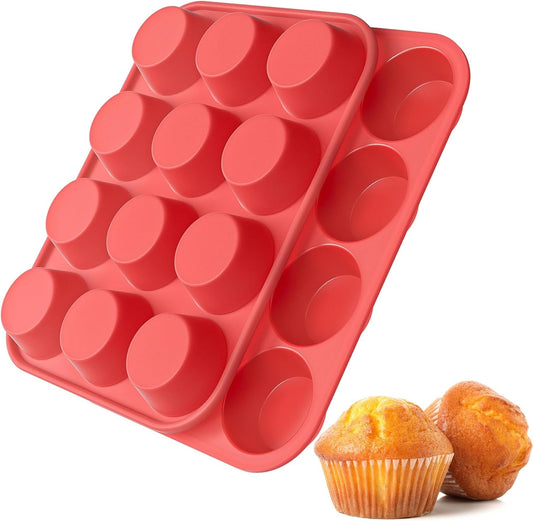 2Pack Silicone Muffin Pans with Metal Reinforced Frame,12 Cup Regular Size Silicone Cupcake Pan,Muffin V1259-DP01-E-109