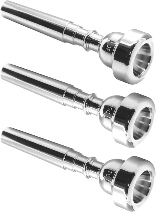 Biaungdo Trumpet Mouthpiece 7C 5C 3C, 3 Pcs Brass Material Silver Plated Trumpet Mouthpiece Set for V1259-DP01-E-11
