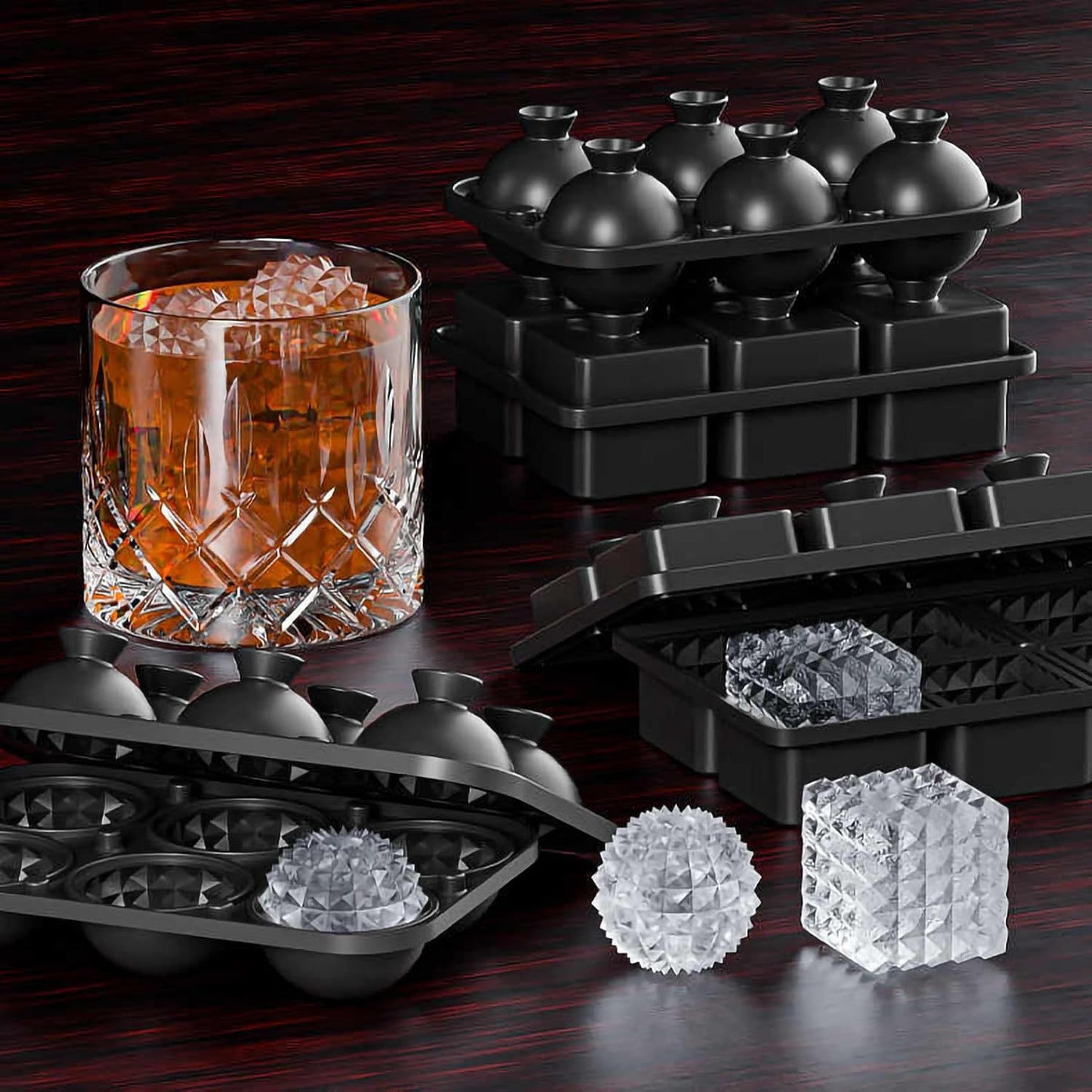 Bangp Large Ice Cube Tray for Whiskey,Perfect Etched Ice Cubes, Big Ice Cube Mold for Cocktails,Whiskey V1259-DP01-E-110