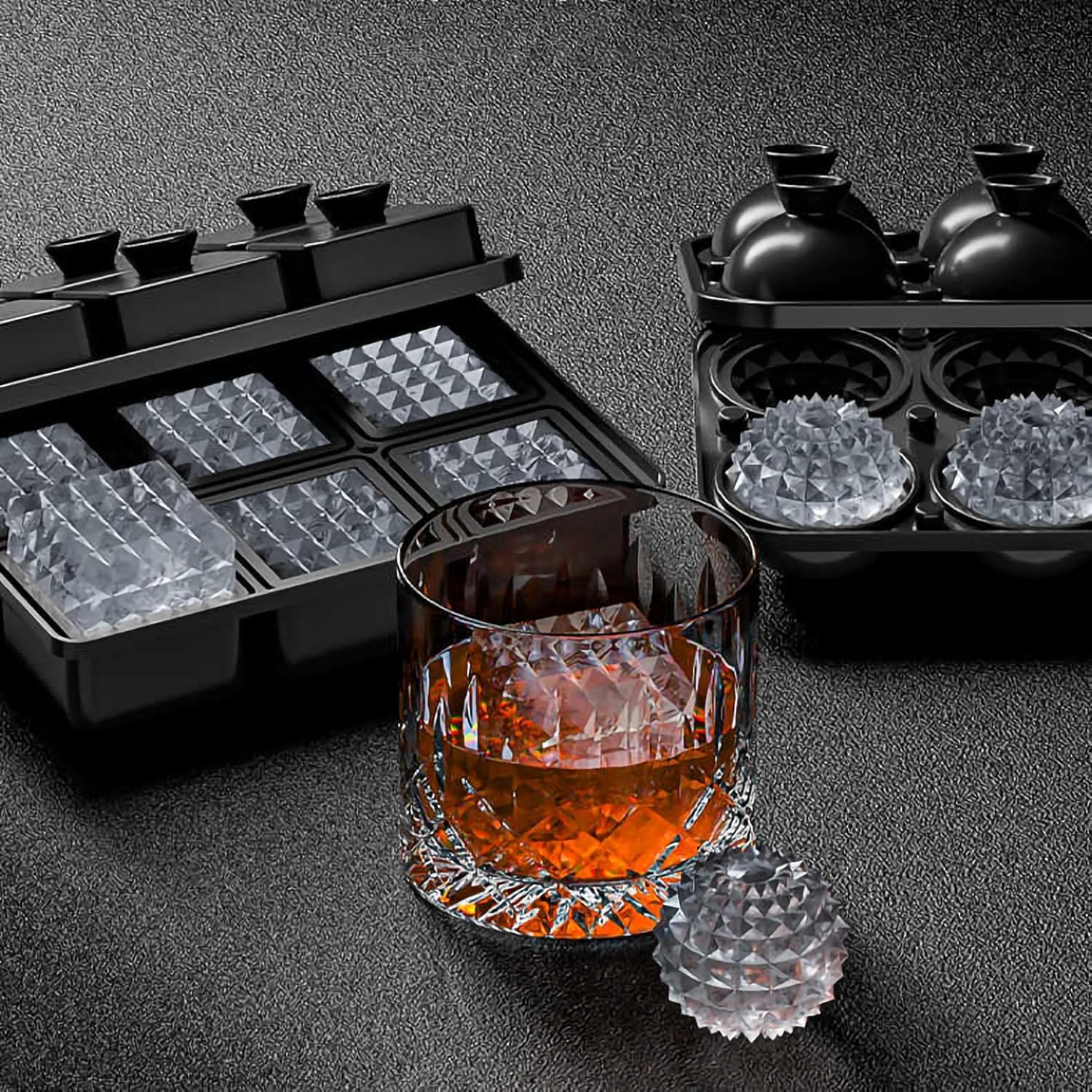 Bangp Large Ice Cube Tray for Whiskey,Perfect Etched Ice Cubes, Big Ice Cube Mold for Cocktails,Whiskey V1259-DP01-E-110
