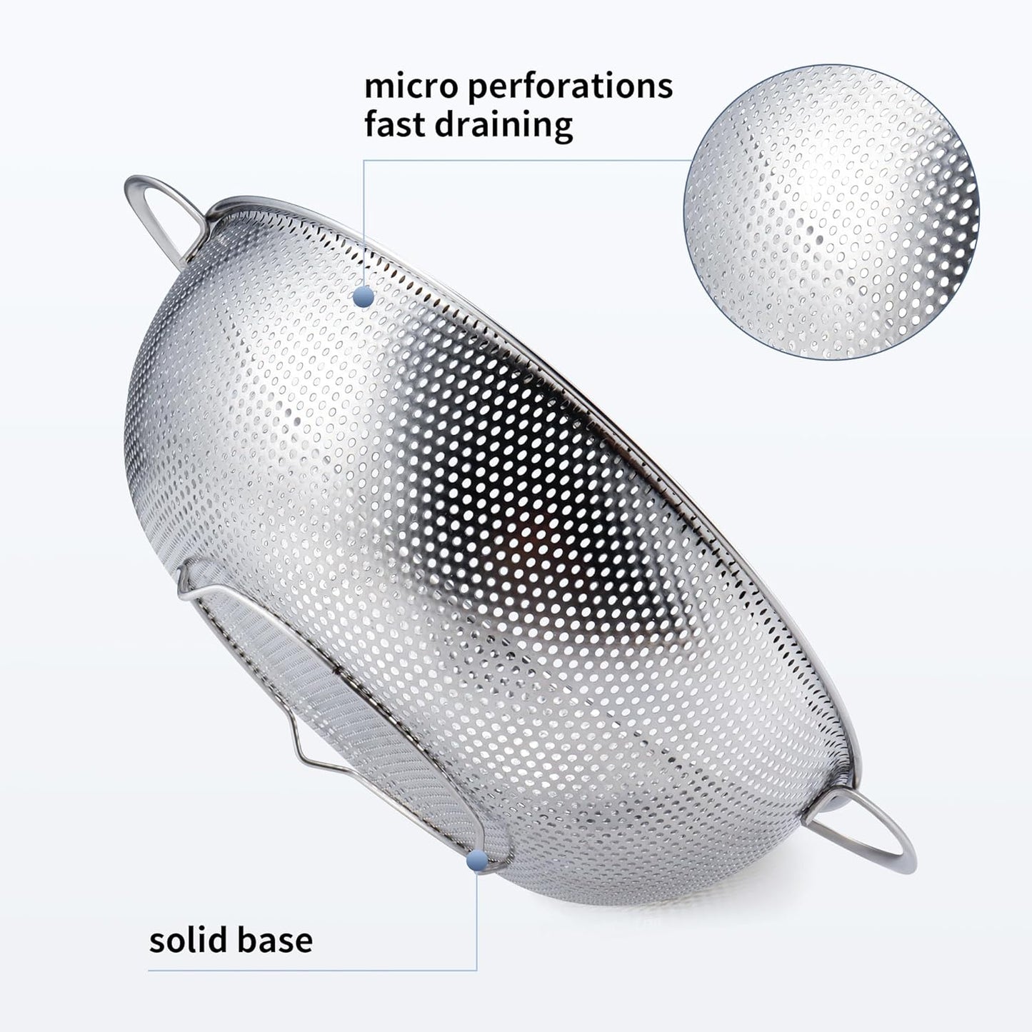 Colander Stainless Steel 3-Quart, Metal Strainer with Base, Strainer for Kitchen Food, Dishwasher Safe V1259-DP01-E-117
