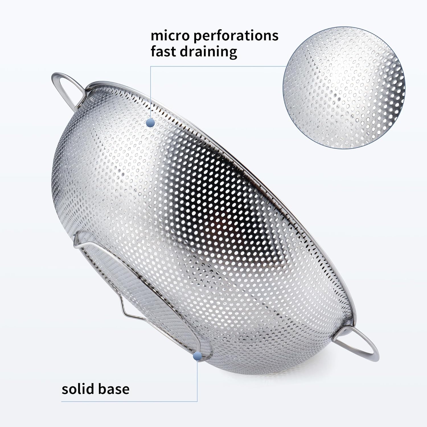 Colander Stainless Steel 3-Quart, Metal Strainer with Base, Strainer for Kitchen Food, Dishwasher Safe V1259-DP01-E-117
