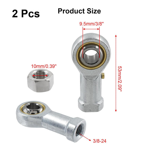Biaungdo 2 Pcs 304 Stainless Steel PHSB6 Rod End Bearing, 3/8 x 3/8-24 Female Right Hand Heim Joint Rod End V1259-DP01-E-12
