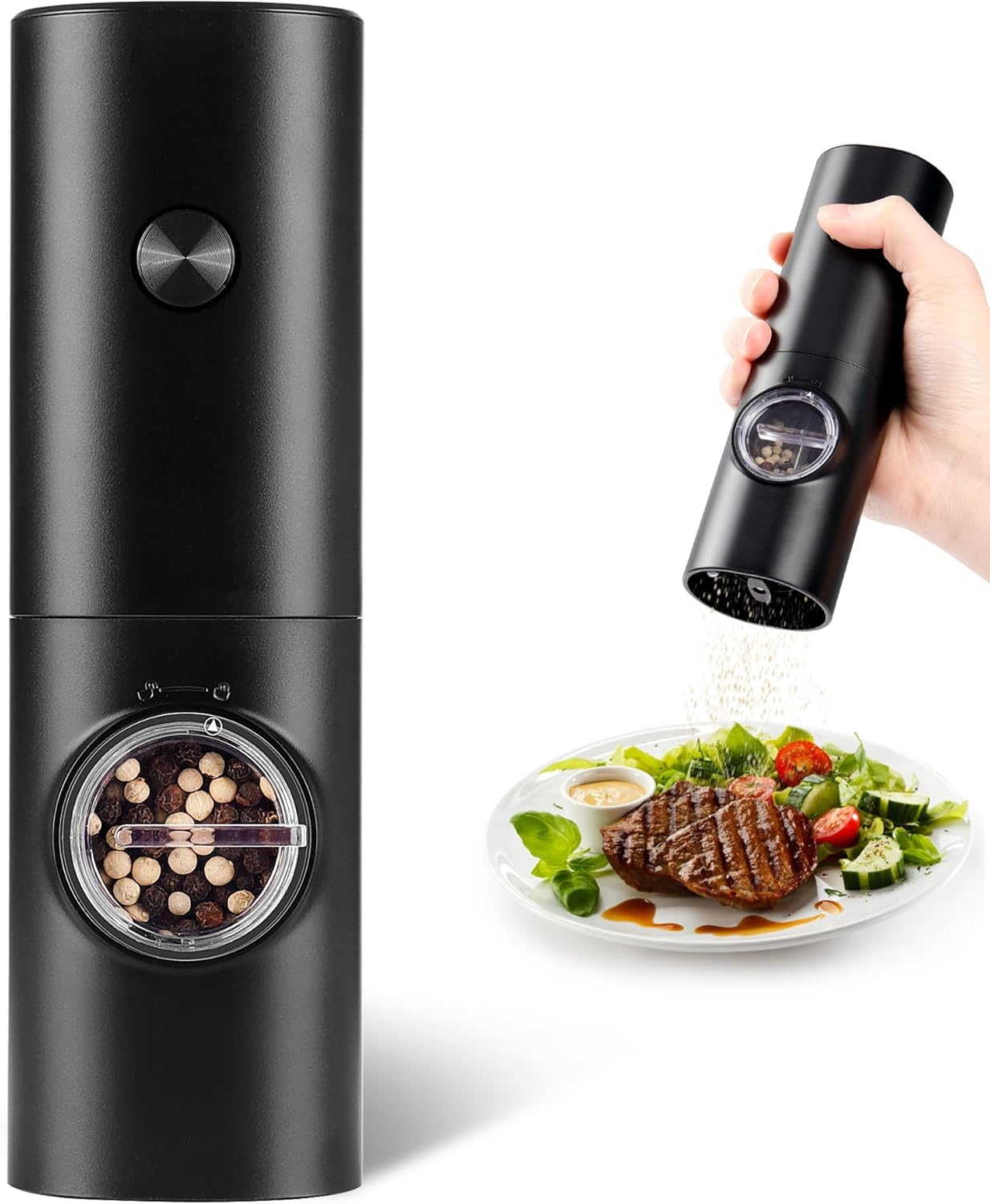 Electric Pepper Grinder or Salt Mill, Battery Powered Automatic Pepper Mill, Ceramic Grinder with Adjustable V1259-DP01-E-120