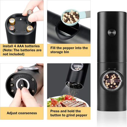 Electric Pepper Grinder or Salt Mill, Battery Powered Automatic Pepper Mill, Ceramic Grinder with Adjustable V1259-DP01-E-120