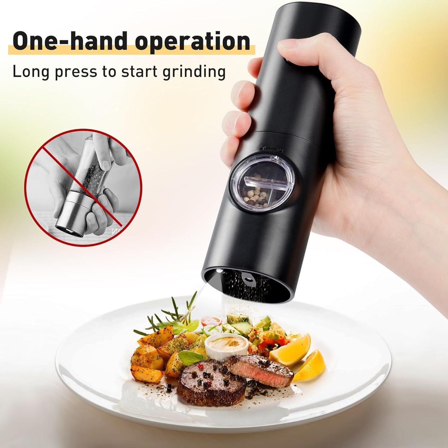 Electric Pepper Grinder or Salt Mill, Battery Powered Automatic Pepper Mill, Ceramic Grinder with Adjustable V1259-DP01-E-120