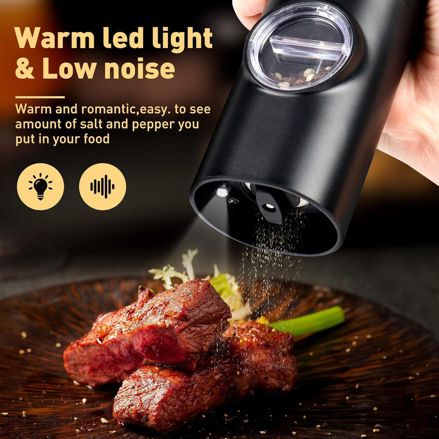 Electric Pepper Grinder or Salt Mill, Battery Powered Automatic Pepper Mill, Ceramic Grinder with Adjustable V1259-DP01-E-120