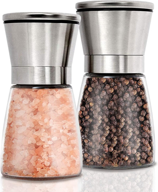 Gulex Salt and Pepper Grinder Set Pepper Mill, Sea Salt Shaker Refillable, Adjustable Coarseness, Stainless V1259-DP01-E-121