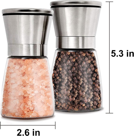 Gulex Salt and Pepper Grinder Set Pepper Mill, Sea Salt Shaker Refillable, Adjustable Coarseness, Stainless V1259-DP01-E-121
