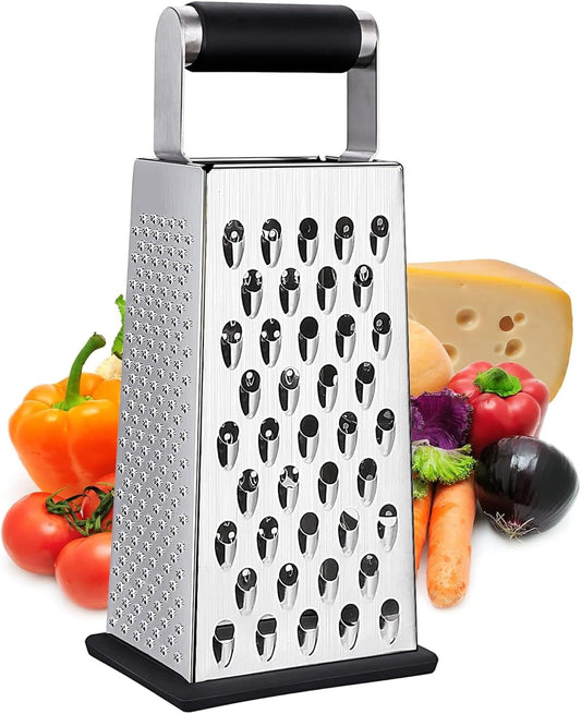 Cheese Grater, 4-Sided Stainless Steel Box Grater, Food Shredder for Cheese, Parmesan, Vegetable V1259-DP01-E-122