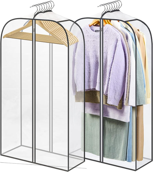 LANDNEOO 2 Pack Clear Garment Bags for Hanging Clothes with Zippers on Double Sides - 10'' Clothes Storage V1259-DP01-E-127