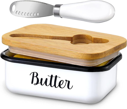 LANDNEOO Butter Dish with Lid and Butter Curler Knife - Unbreakable Stainless Steel Keeper Container with V1259-DP01-E-128