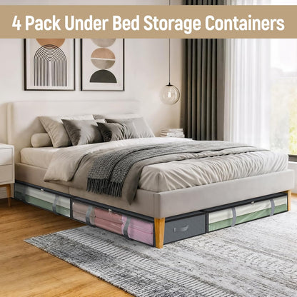 LANDNEOO 4 Pack 90L Under Bed Storage Containers - Underbed Storage for Clothes, Blankets - Closet Organizers V1259-DP01-E-129