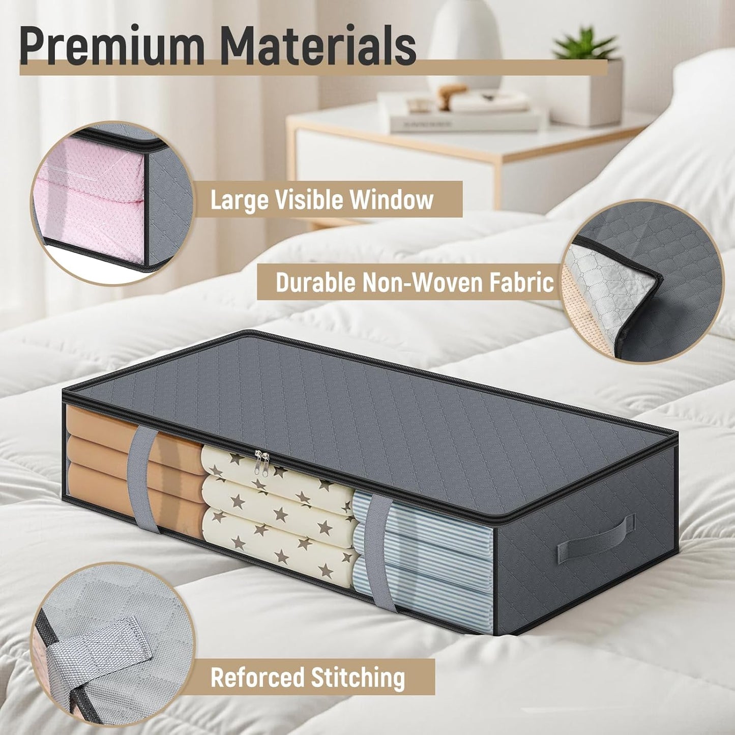 LANDNEOO 4 Pack 90L Under Bed Storage Containers - Underbed Storage for Clothes, Blankets - Closet Organizers V1259-DP01-E-129