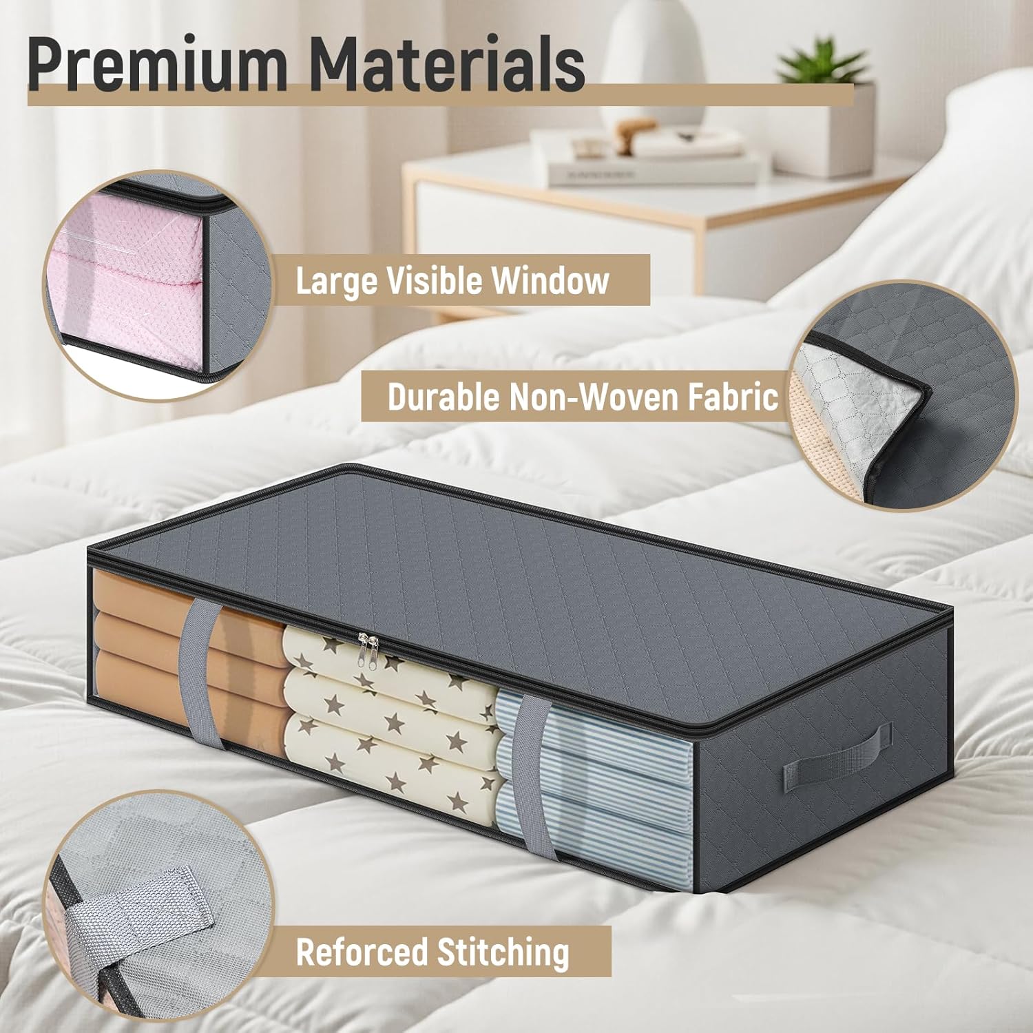 LANDNEOO 4 Pack 90L Under Bed Storage Containers - Underbed Storage for Clothes, Blankets - Closet Organizers V1259-DP01-E-129