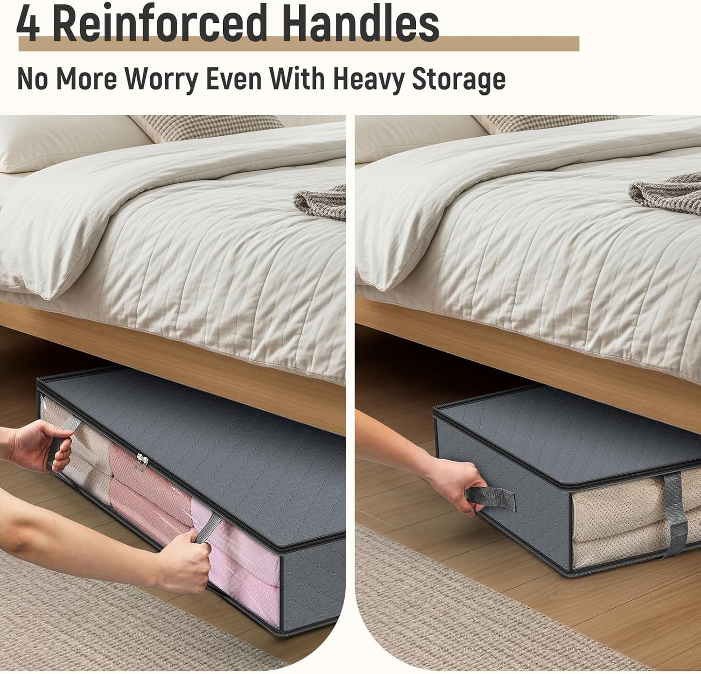 LANDNEOO 4 Pack 90L Under Bed Storage Containers - Underbed Storage for Clothes, Blankets - Closet Organizers V1259-DP01-E-129
