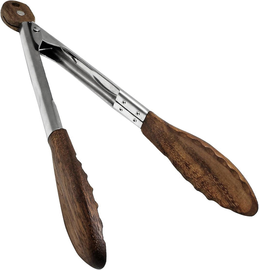 Biaungdo Wooden Tongs for Cooking, 9 Inch Walnut Wooden kitchen Tongs, Stainless Steel Salad Tong with Wood V1259-DP01-E-13