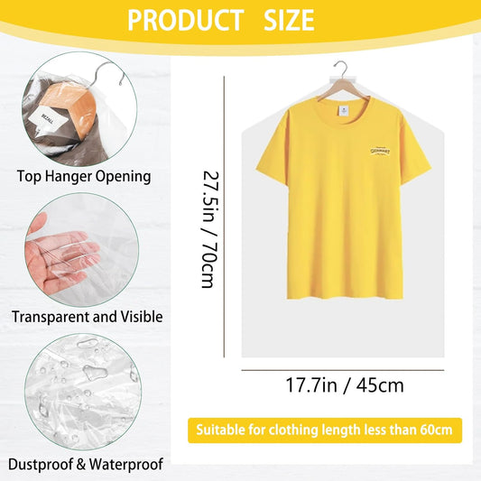 20Pcs Plastic Garment Bags for Children Clothes, 27.5 Inch Clear Dry Cleaning Bags Hanging Plastic Dust-proof V1259-DP01-E-146