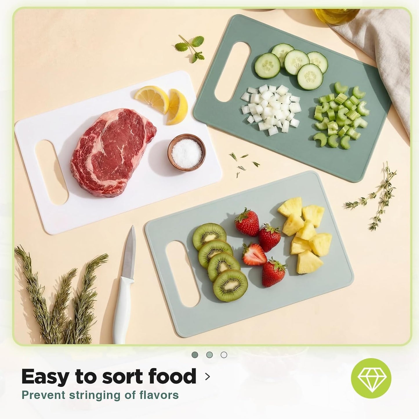 3 Pcs Small Cutting Boards for Small Kitchen, Thin Plastic Cutting Board Set with Easy Grip Handle, Space V1259-DP01-E-149