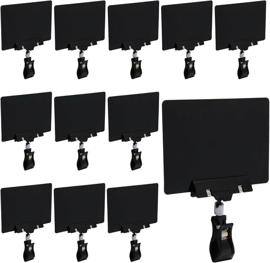 Biaungdo 12 Pcs Plastic Chalkboard Sign with Rotating Clip, Erasable Blackboard Price Tags Double Sided V1259-DP01-E-16