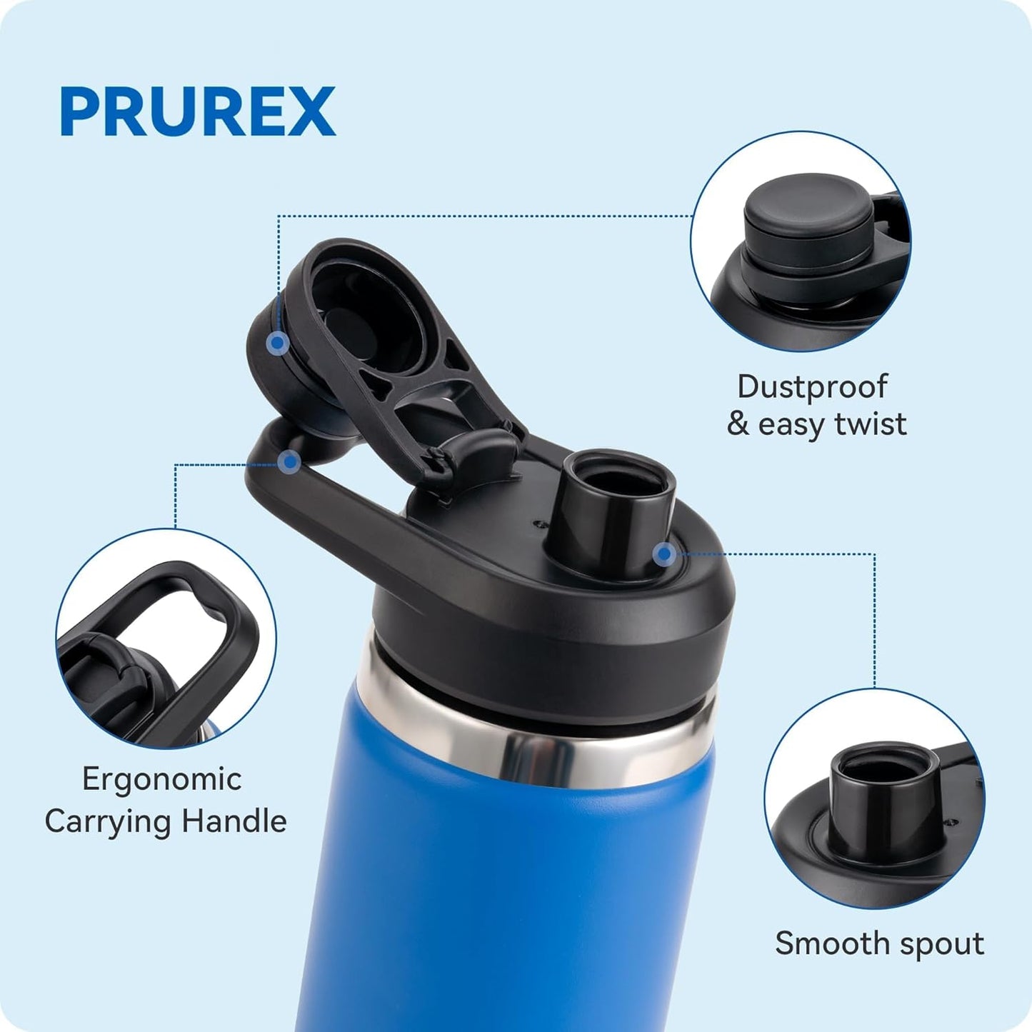 Wide Mouth Spout Lid for Hydro Flask 12-64 oz & More | Compatible Replacement Chug Lid for 2.28" Inner V1259-DP01-E-166