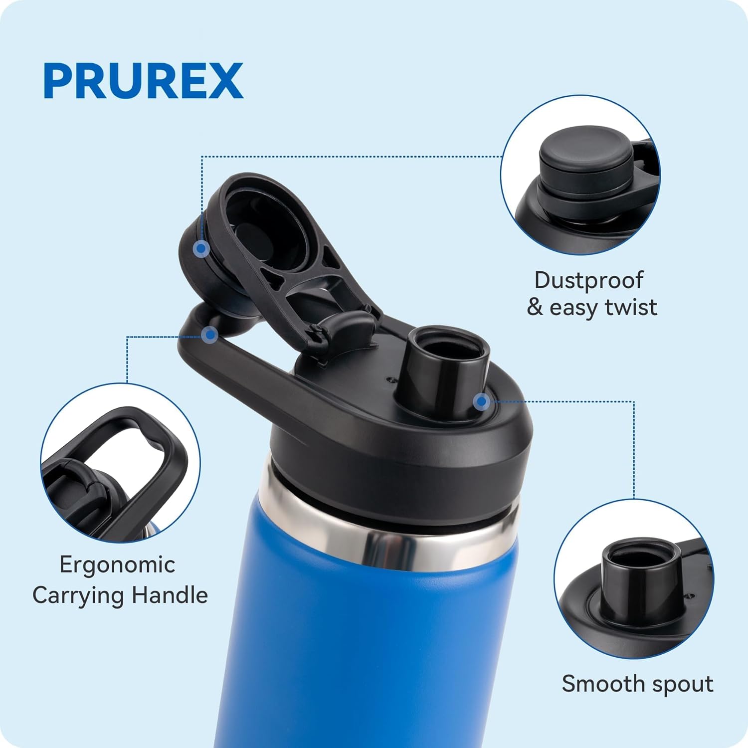 Wide Mouth Spout Lid for Hydro Flask 12-64 oz & More | Compatible Replacement Chug Lid for 2.28" Inner V1259-DP01-E-166