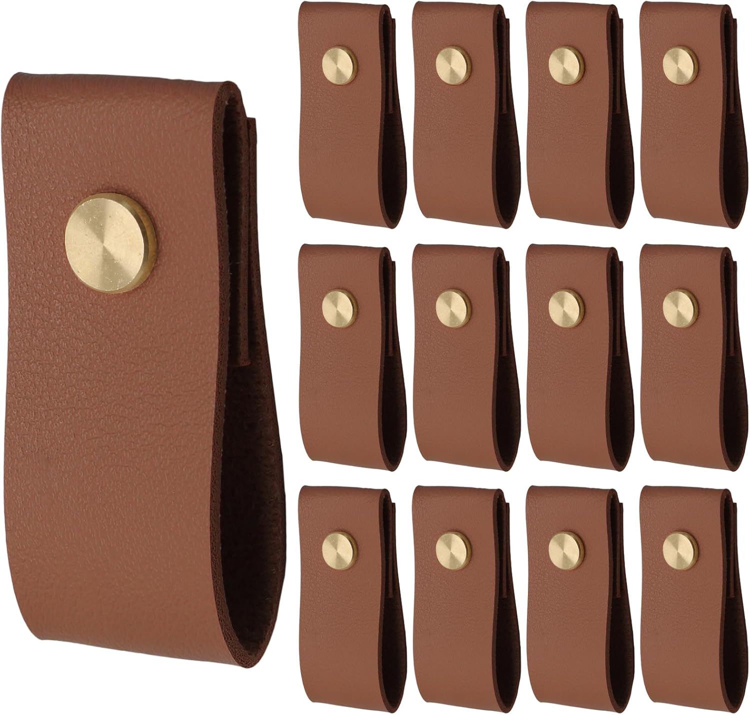 Biaungdo 12 Pack Leather Drawer Pulls, Brown Single Hole Leather Dresser Knobs Leather Pulls Cabinet Door V1259-DP01-E-18